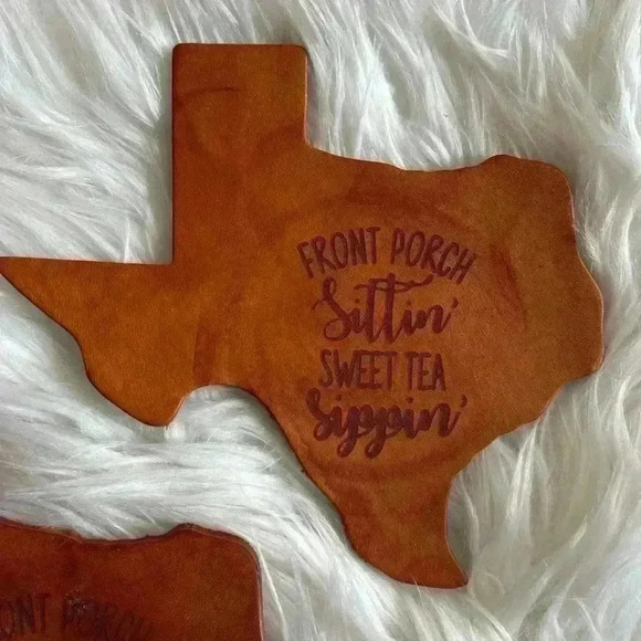 Set of 2 vintage leather coasters Texas Front Porch Sweet Tea Southern - Picture 5 of 5